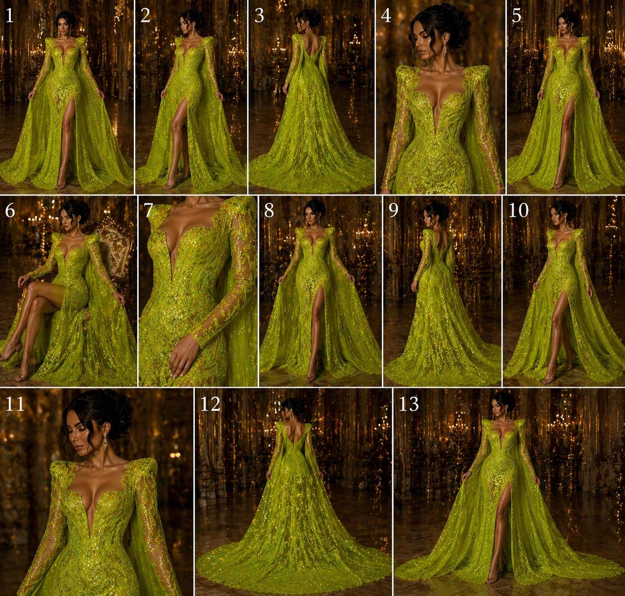Neon Green - Marvelous Luxury Shiny Sequin 4-Way Stretch Mesh Fabric – Prom & Evening Dress Material By The Yard.