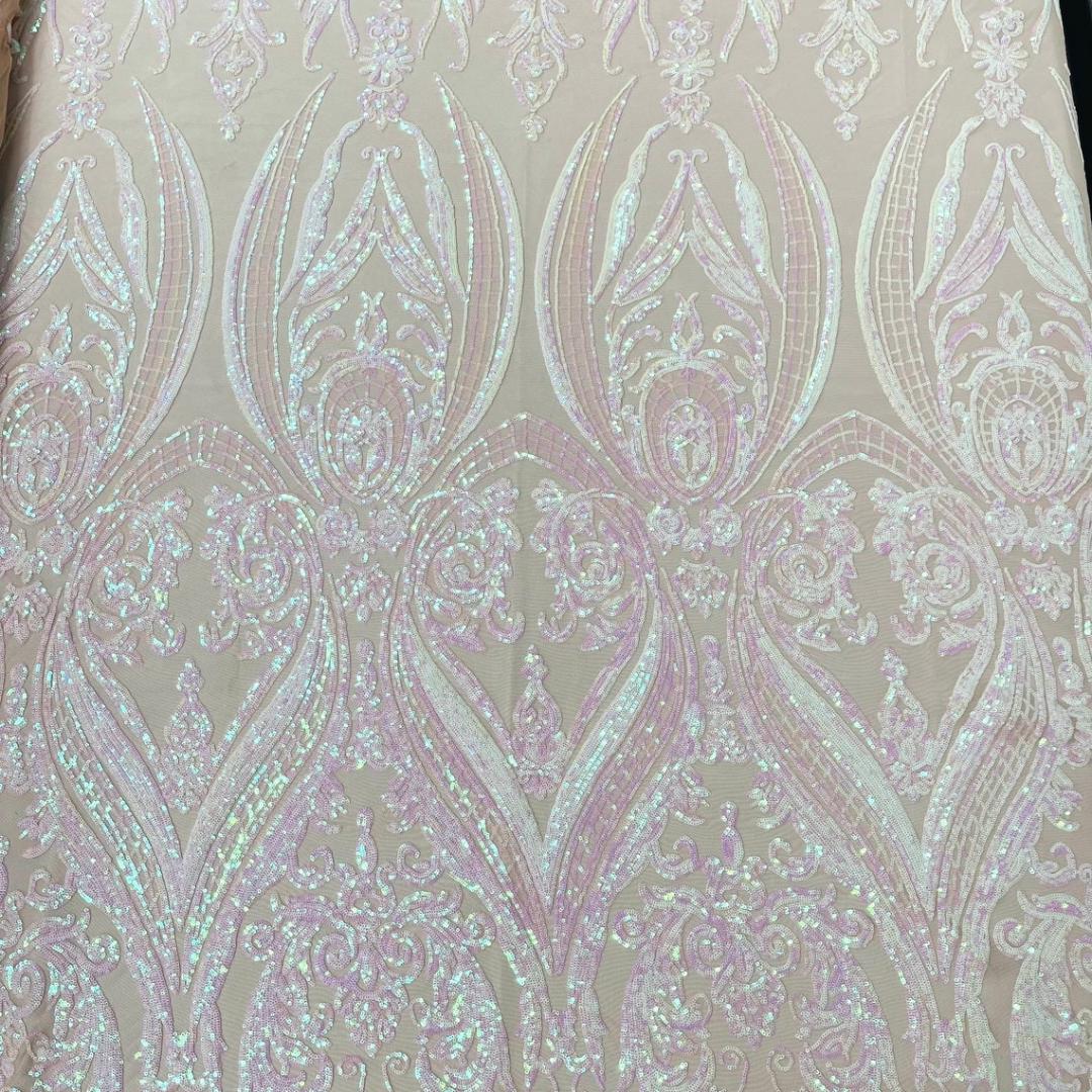 Blush Iridescent - Marvelous Luxury Shiny Sequin 4-Way Stretch Mesh Fabric – Prom & Evening Dress Material By The Yard.