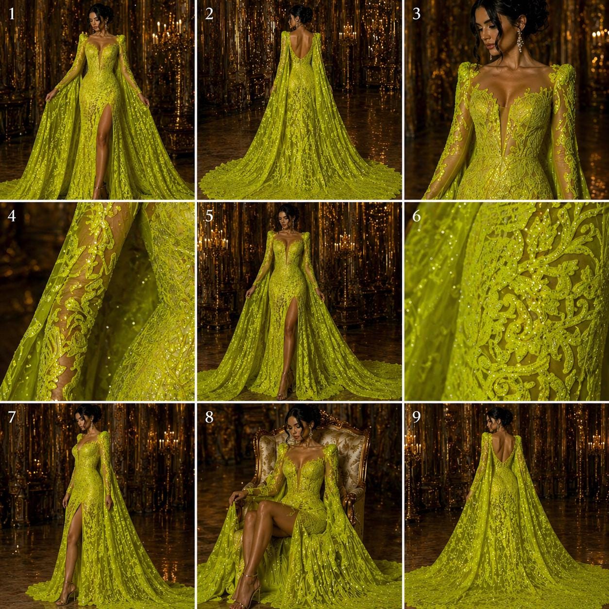 Neon Yellow - Marvelous Luxury Shiny Sequin 4-Way Stretch Mesh Fabric – Prom & Evening Dress Material By The Yard.