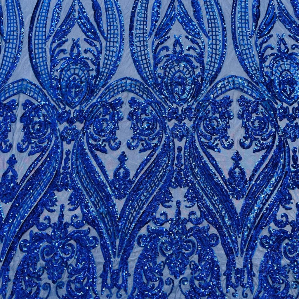 Royal Blue - Marvelous Luxury Shiny Sequin 4-Way Stretch Mesh Fabric – Prom & Evening Dress Material By The Yard.