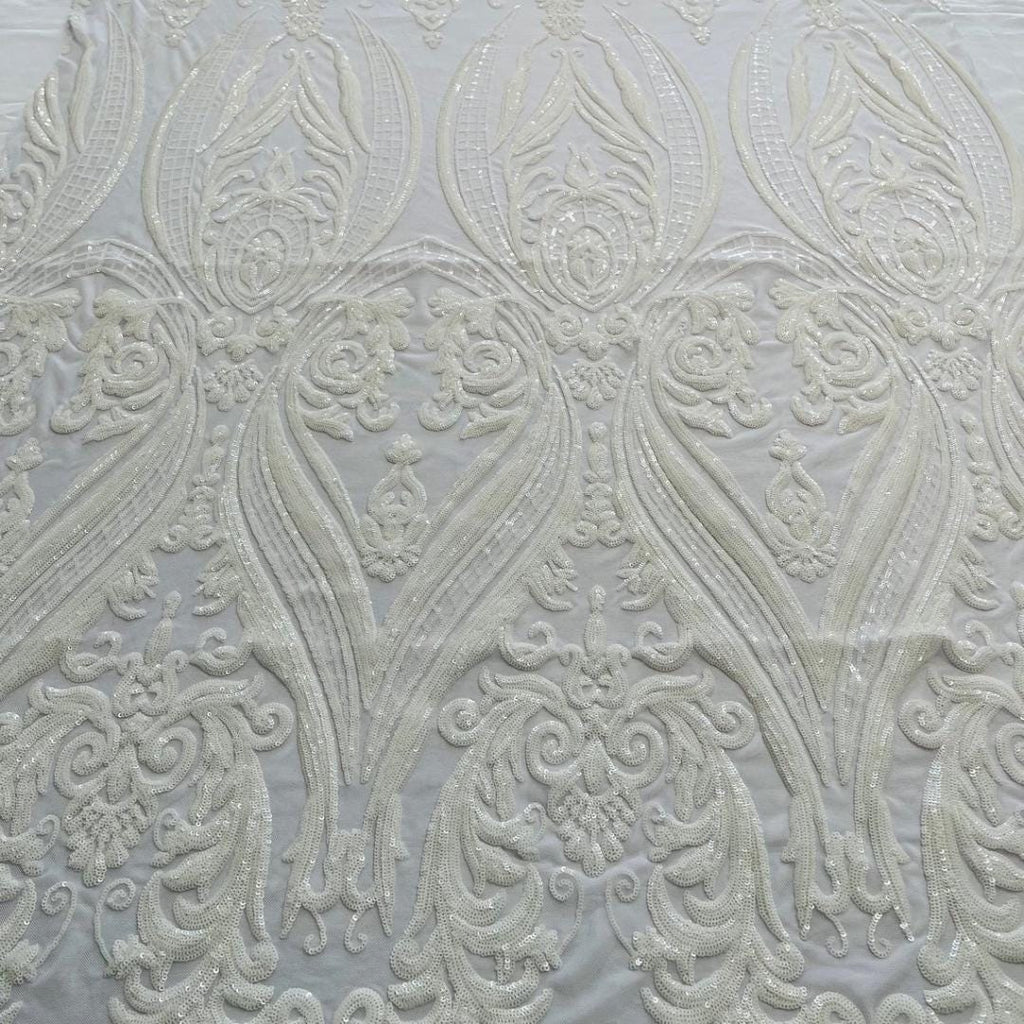 White - Marvelous Luxury Shiny Sequin 4-Way Stretch Mesh Fabric – Prom & Evening Dress Material By The Yard.