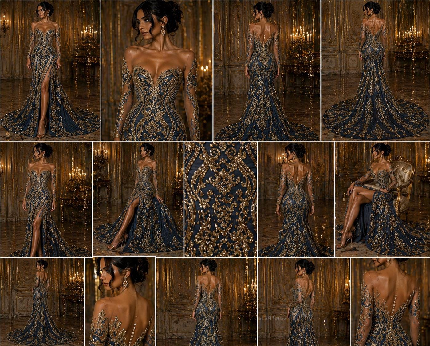 Gold/Black - Marvelous Luxury Shiny Sequin 4-Way Stretch Mesh Fabric – Prom & Evening Dress Material By The Yard.