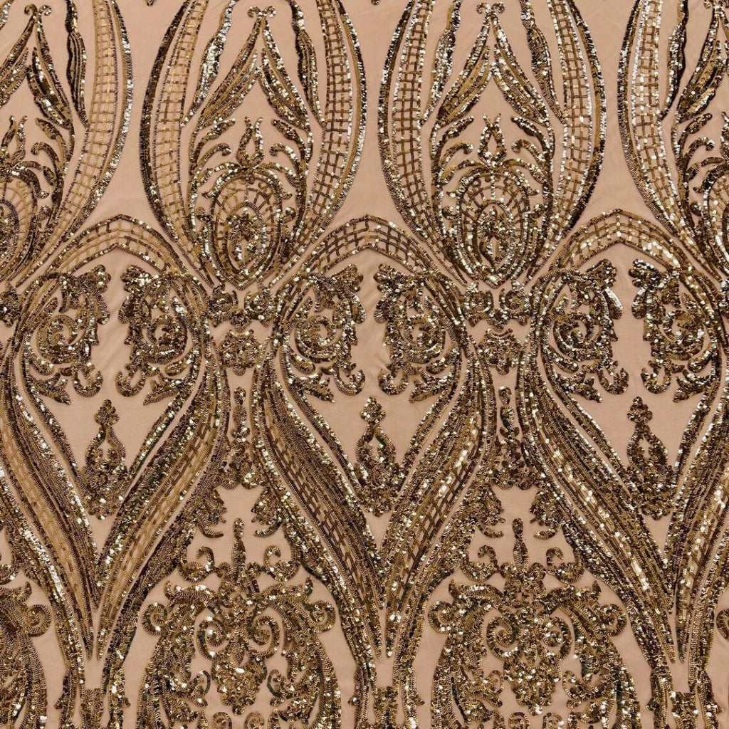 Skin/Nude - Marvelous Luxury Shiny Sequin 4-Way Stretch Mesh Fabric – Prom & Evening Dress Material By The Yard.