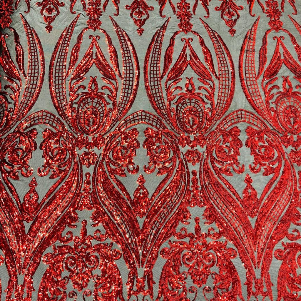 Red/Black - Marvelous Luxury Shiny Sequin 4-Way Stretch Mesh Fabric – Prom & Evening Dress Material By The Yard.