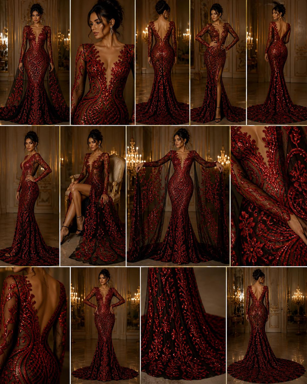 Red/Black - Marvelous Luxury Shiny Sequin 4-Way Stretch Mesh Fabric – Prom & Evening Dress Material By The Yard.
