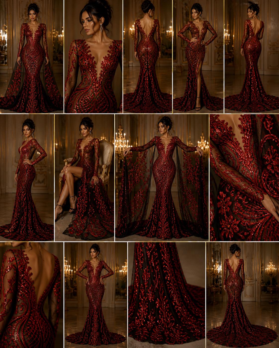Red/Black - Marvelous Luxury Shiny Sequin 4-Way Stretch Mesh Fabric – Prom & Evening Dress Material By The Yard.
