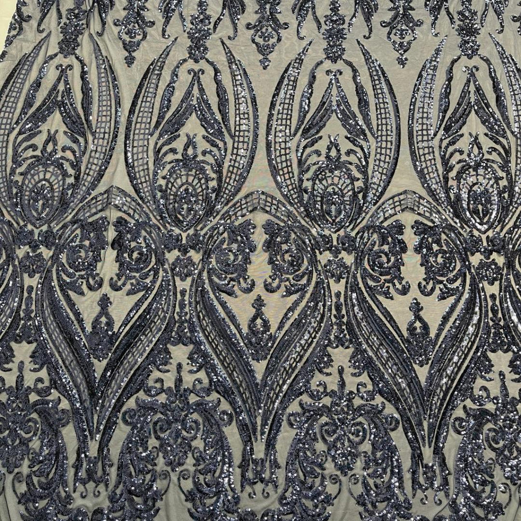 Navy Blue - Marvelous Luxury Shiny Sequin 4-Way Stretch Mesh Fabric – Prom & Evening Dress Material By The Yard.