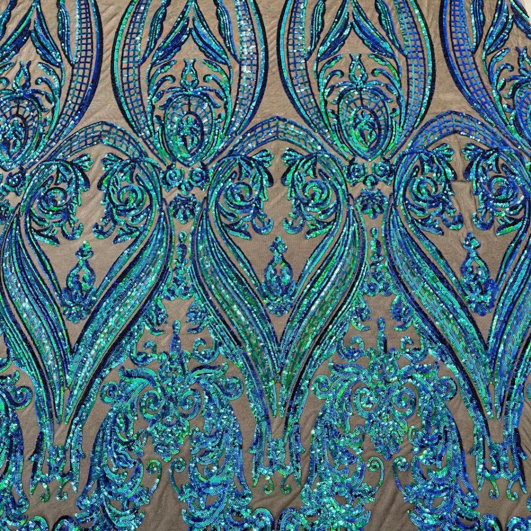 Green Iridescent - Marvelous Luxury Shiny Sequin 4-Way Stretch Mesh Fabric – Prom & Evening Dress Material By The Yard.