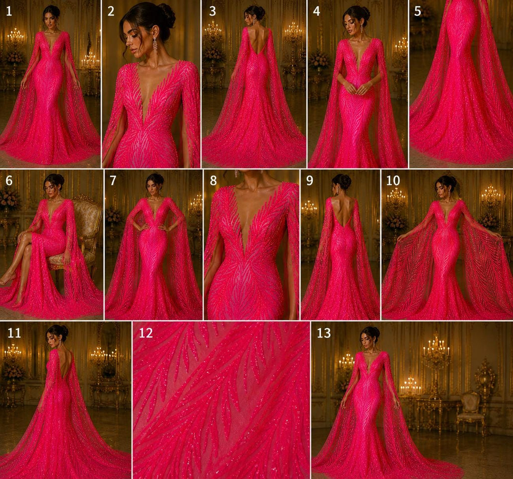 Feather Illusion Iridescent Luxury Shiny Sequin - HOT PINK - 4 Way Stretch Mesh Fabric – Prom & Evening Dress Material By The Yard.