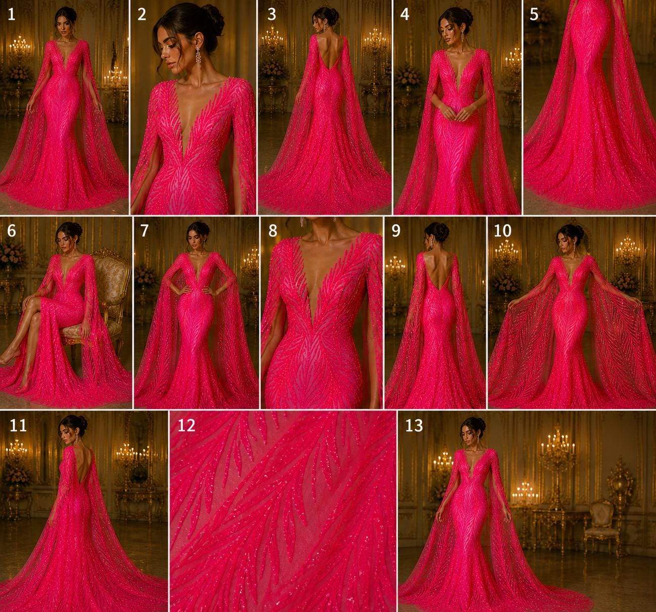 Feather Illusion Iridescent Luxury Shiny Sequin - HOT PINK - 4 Way Stretch Mesh Fabric – Prom & Evening Dress Material By The Yard.