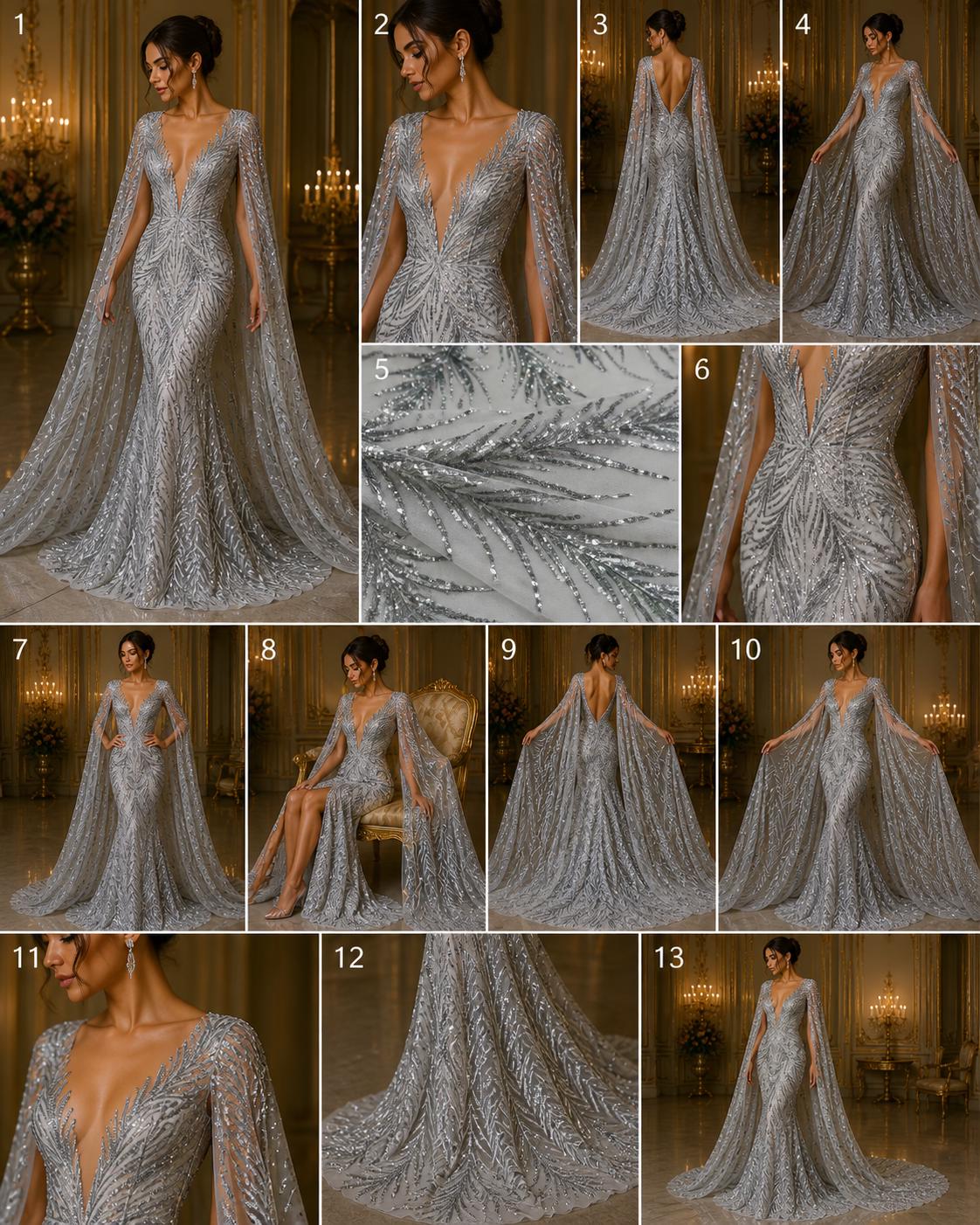 Feather Illusion Luxury Shiny Sequin - SILVER- 4 Way Stretch Mesh Fabric – Prom & Evening Dress Material By The Yard.