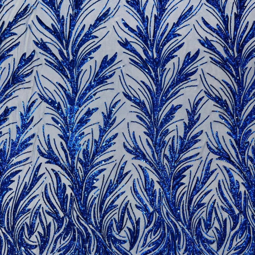 Feather Illusion Luxury Shiny Sequin - ROYAL - 4 Way Stretch Mesh Fabric – Prom & Evening Dress Material By The Yard.