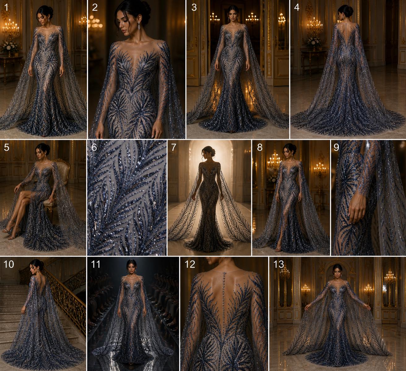Feather Illusion Luxury Shiny Sequin - NAVY - 4 Way Stretch Mesh Fabric – Prom & Evening Dress Material By The Yard.