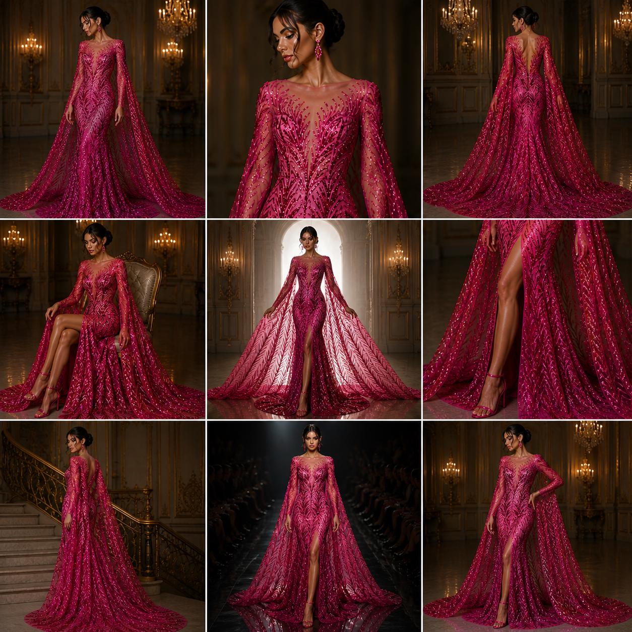 Feather Illusion Luxury Shiny Sequin - FUCHSIA - 4 Way Stretch Mesh Fabric – Prom & Evening Dress Material By The Yard.
