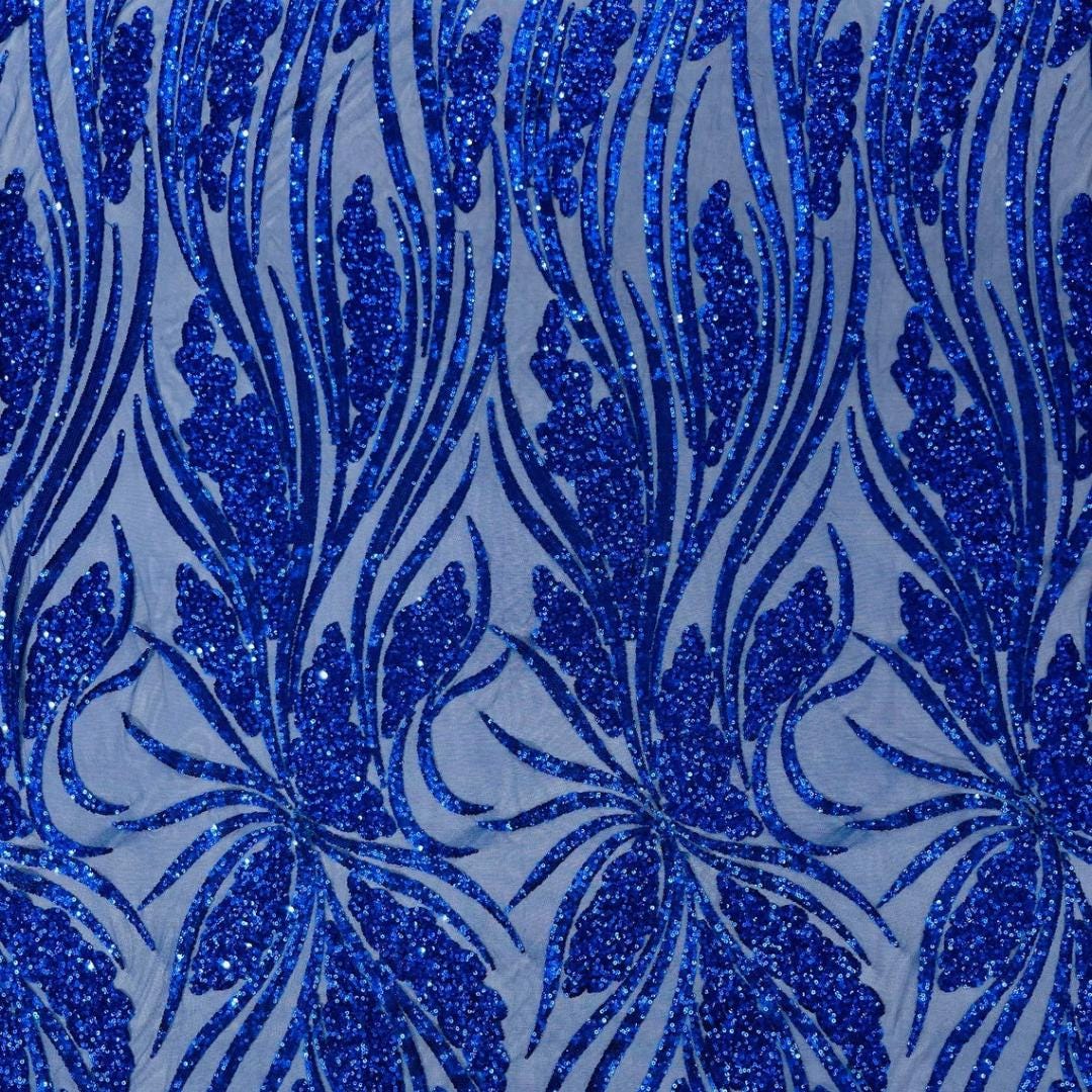 Royal Sapphire Sequin Embroidered Mesh Fabric – Luxury Blue Lace by the Yard – Couture Evening Dress, Prom & Bridal Fabric