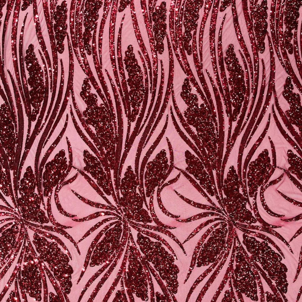 Burgundy Sapphire Sequin Embroidered Mesh Fabric – Luxury Blue Lace by the Yard – Couture Evening Dress, Prom & Bridal Fabric