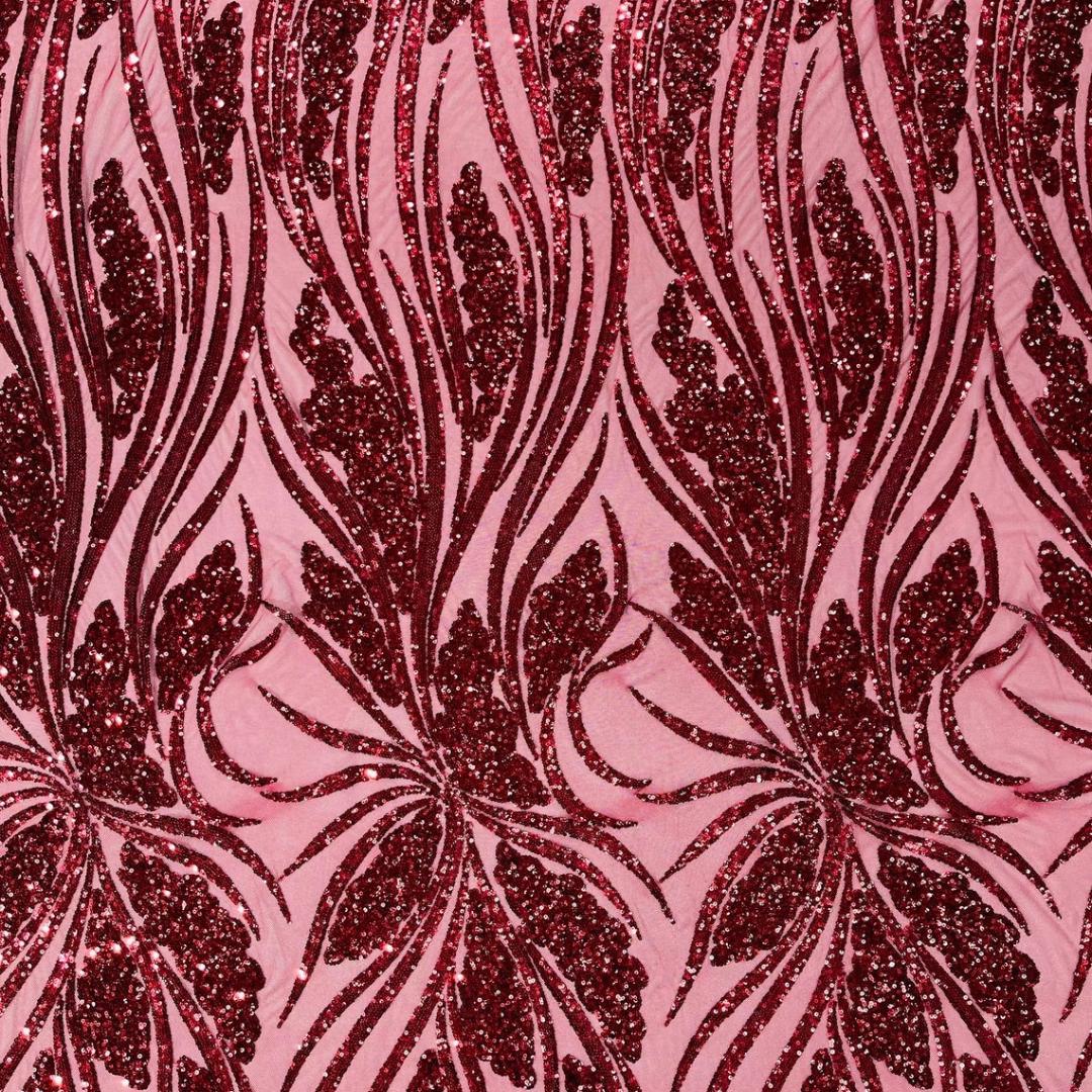 Burgundy Sapphire Sequin Embroidered Mesh Fabric – Luxury Blue Lace by the Yard – Couture Evening Dress, Prom & Bridal Fabric