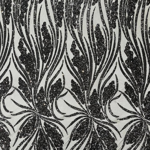 Black Sapphire Sequin Embroidered Mesh Fabric – Luxury Blue Lace by the Yard – Couture Evening Dress, Prom & Bridal Fabric