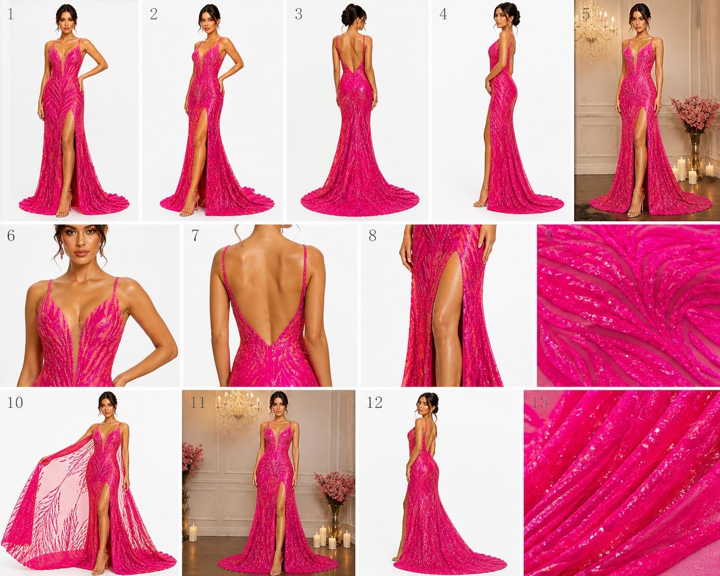 Hot Pink Iridescent Sapphire Sequin Embroidered Mesh Fabric – Luxury Blue Lace by the Yard – Couture Evening Dress, Prom & Bridal Fabric
