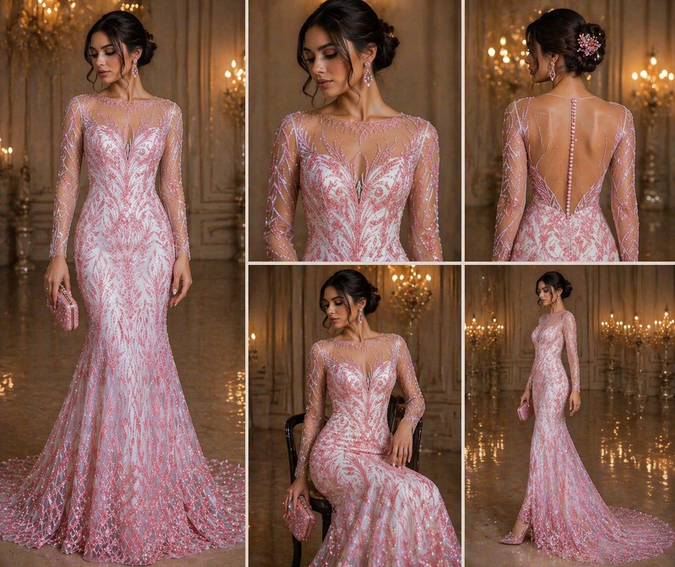 Luxury Lace - Pink - 3D Beaded Design with Embroidered Sequins and Beads On a Mesh Lace Fabric for Prom Dress By The Yard