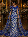 Luxury Butterfly Beaded Lace - Royal - 3D Beaded Design with Embroidered Sequins and Beads On a Mesh Lace Fabric for Prom Dress By The Yard