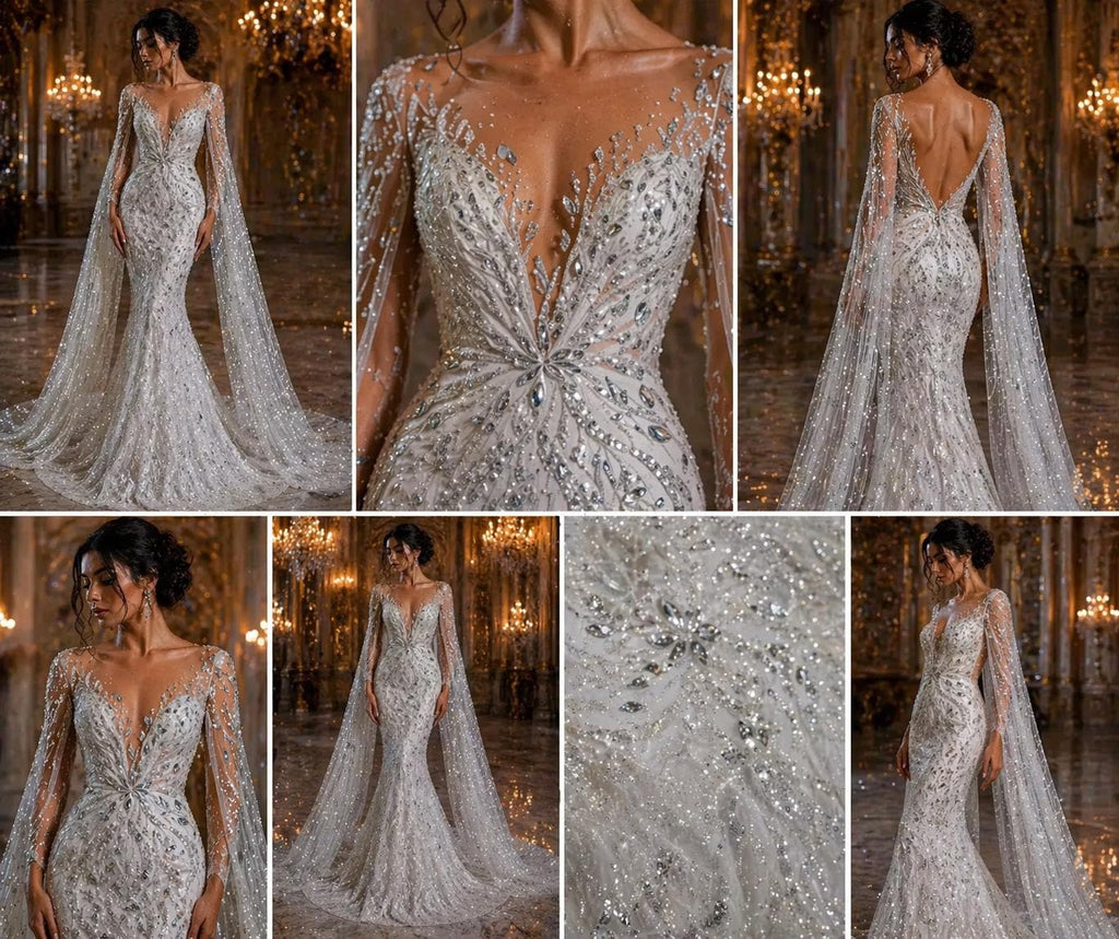 Luxurious Design Lace - White - 3D Beaded Design with Embroidered Sequins and Beads On a Mesh Lace Fabric for Prom Dress By The Yard