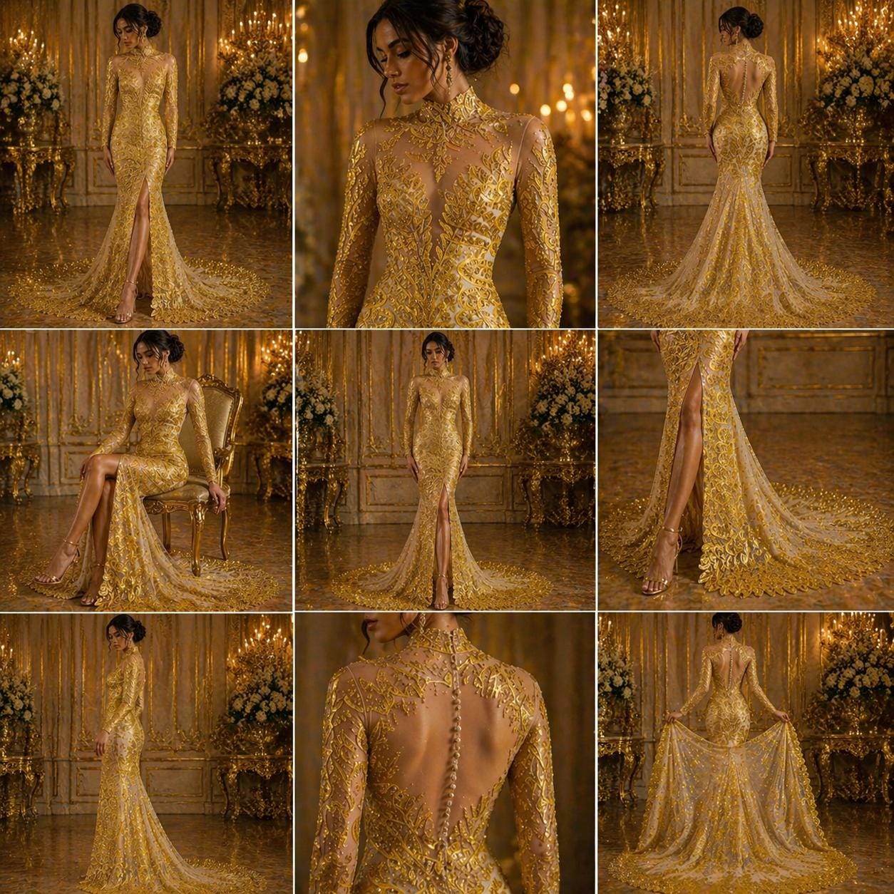 Luxurious Feather Designs Lace - Yellow - Beaded & Embroidered Sequins and Beads On Mesh Lace Fabric for Prom Dress. Sold By 3 Feathers