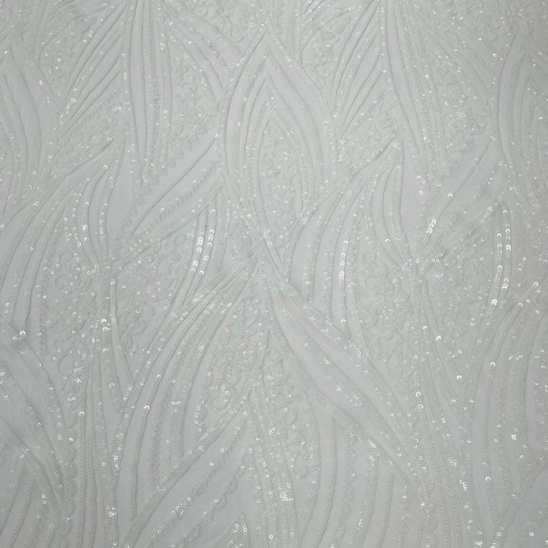 Luxury Shiny Sequin 4-Way Stretch Mesh Fabric – Prom & Evening Dress Material By The Yard. White