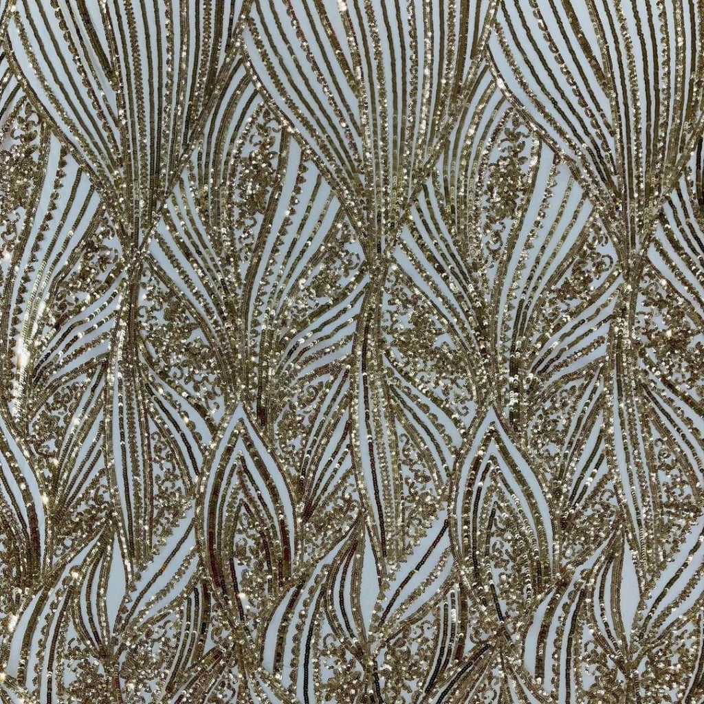 Luxury Shiny Sequin 4-Way Stretch Mesh Fabric – Prom & Evening Dress Material By The Yard. Gold