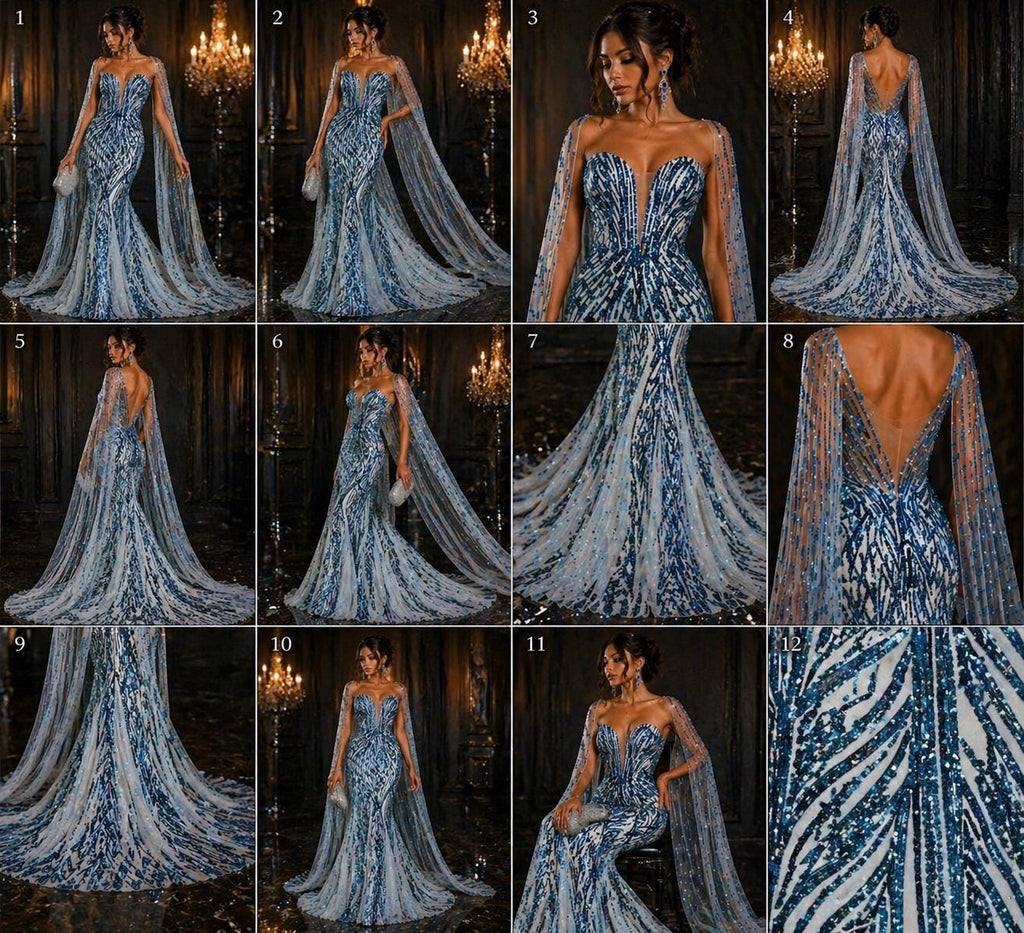 Luxury Shiny Sequin 4-Way Stretch Mesh Fabric – Prom & Evening Dress Material By The Yard. Teal Blue