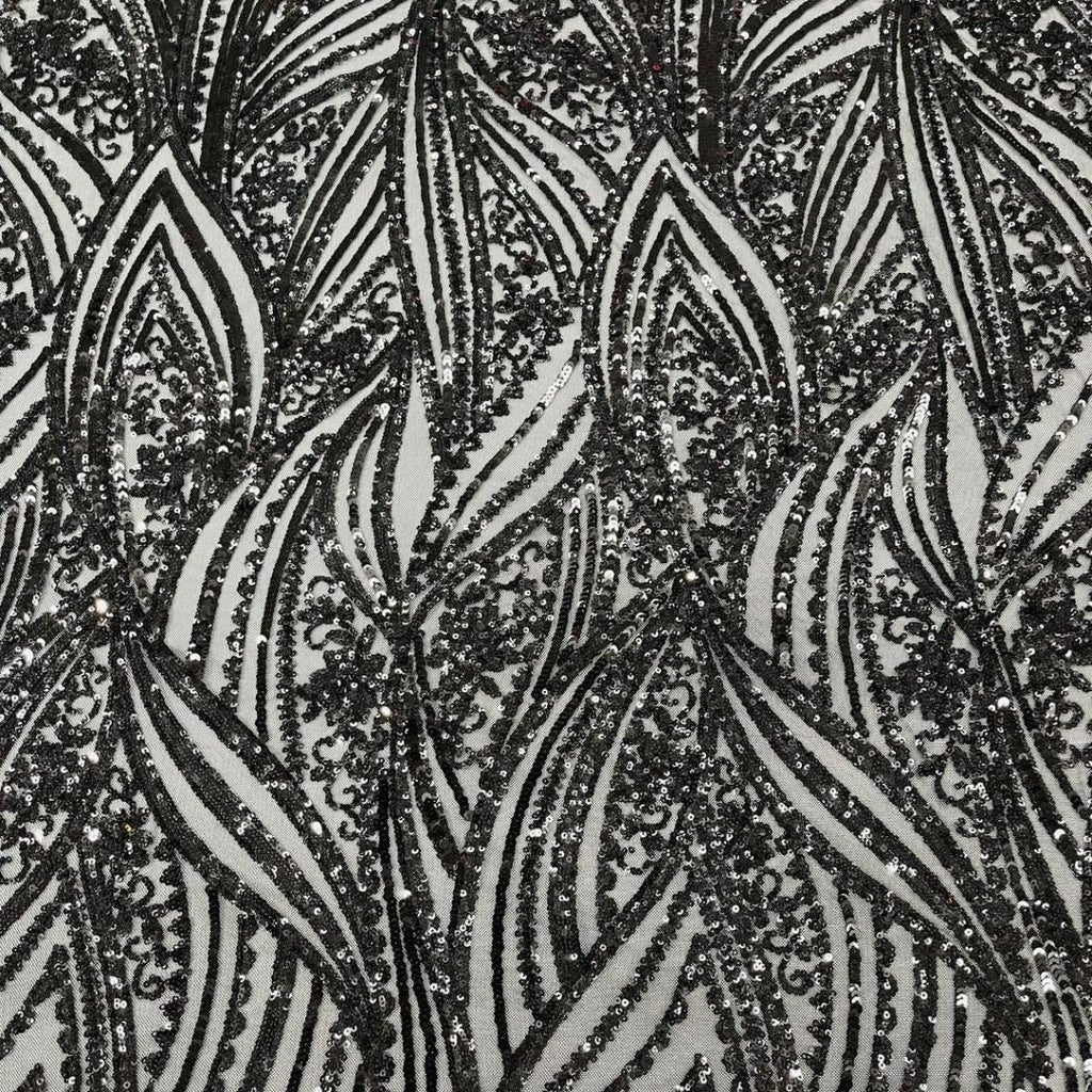 Luxury Shiny Sequin 4-Way Stretch Mesh Fabric – Prom & Evening Dress Material By The Yard. Black