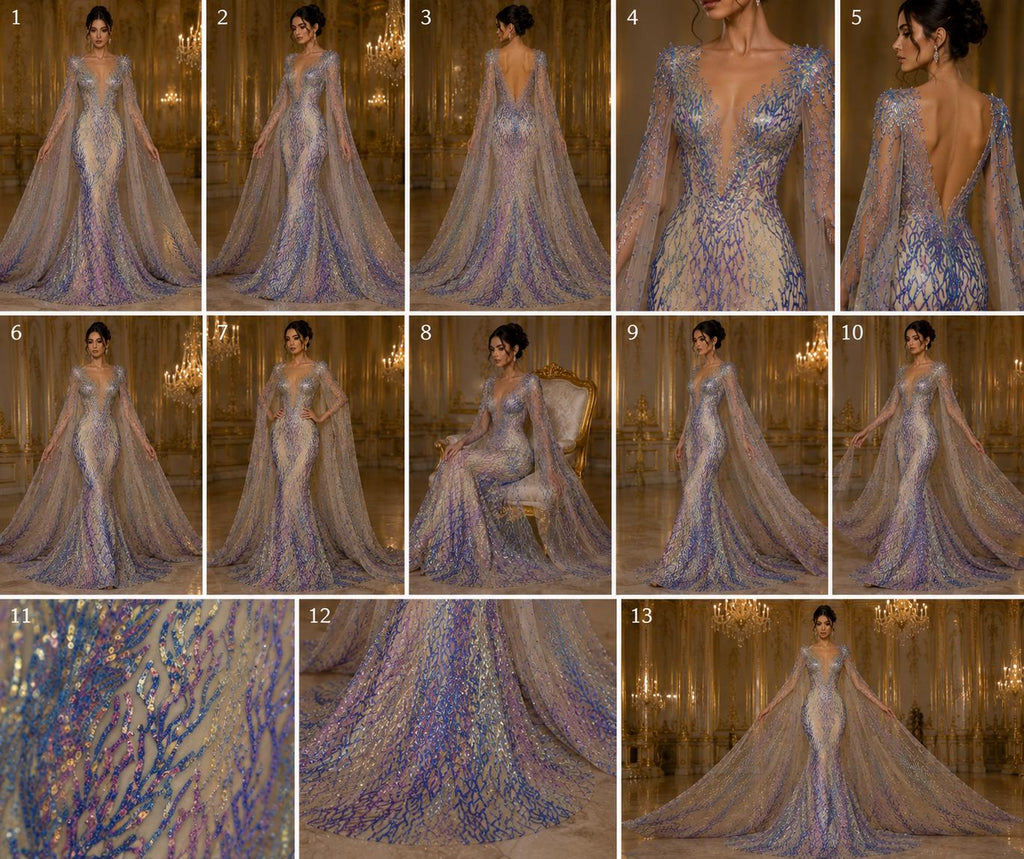 Wing Design Iridescent Luxury Shiny Sequin - LAVENDER - 4 Way Stretch Mesh Fabric – Prom & Evening Dress Material By The Yard.