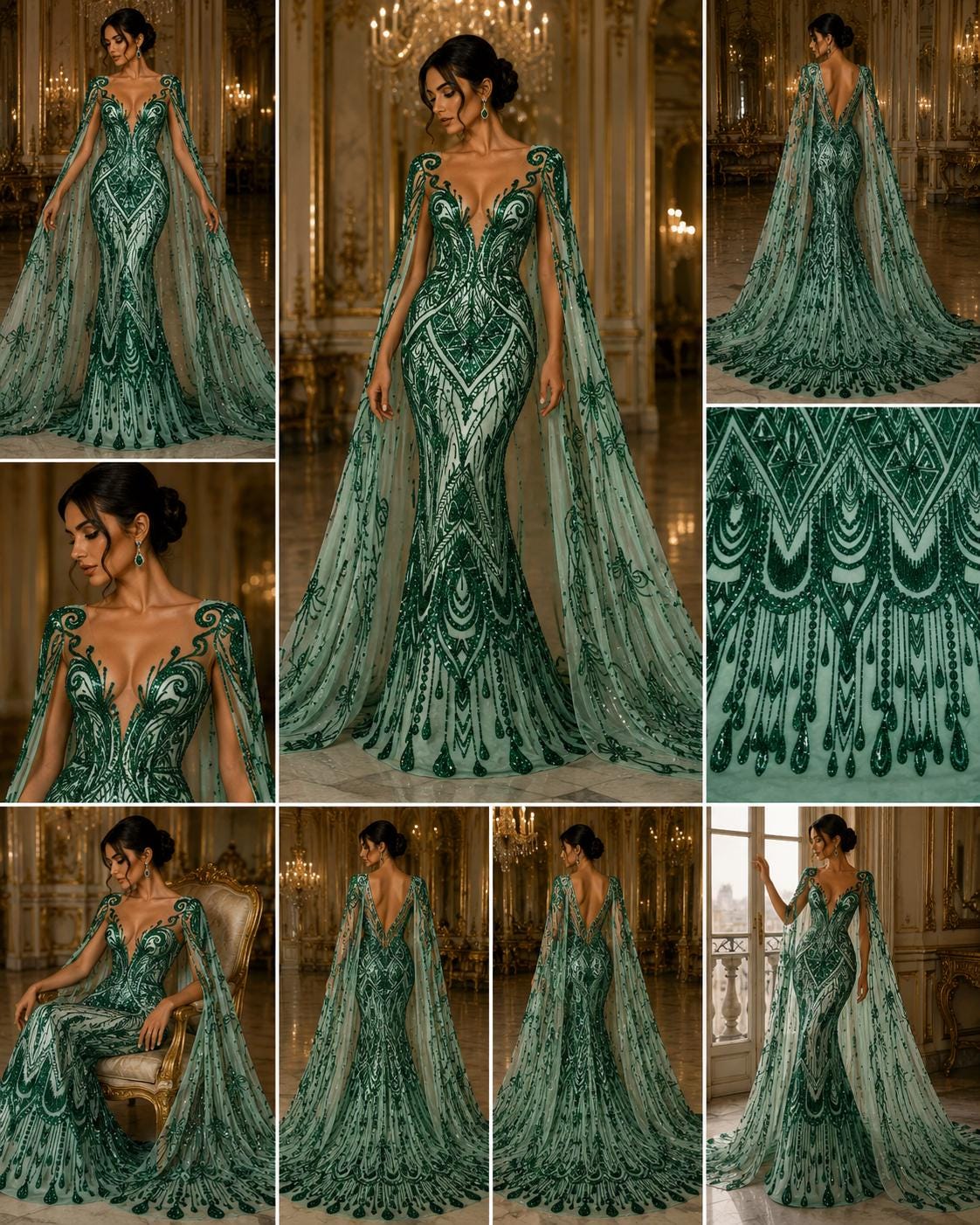 Feather Design Luxury Shiny Sequin - HUNTER - 4 Way Stretch Mesh Fabric – Prom & Evening Dress Material By The Yard.