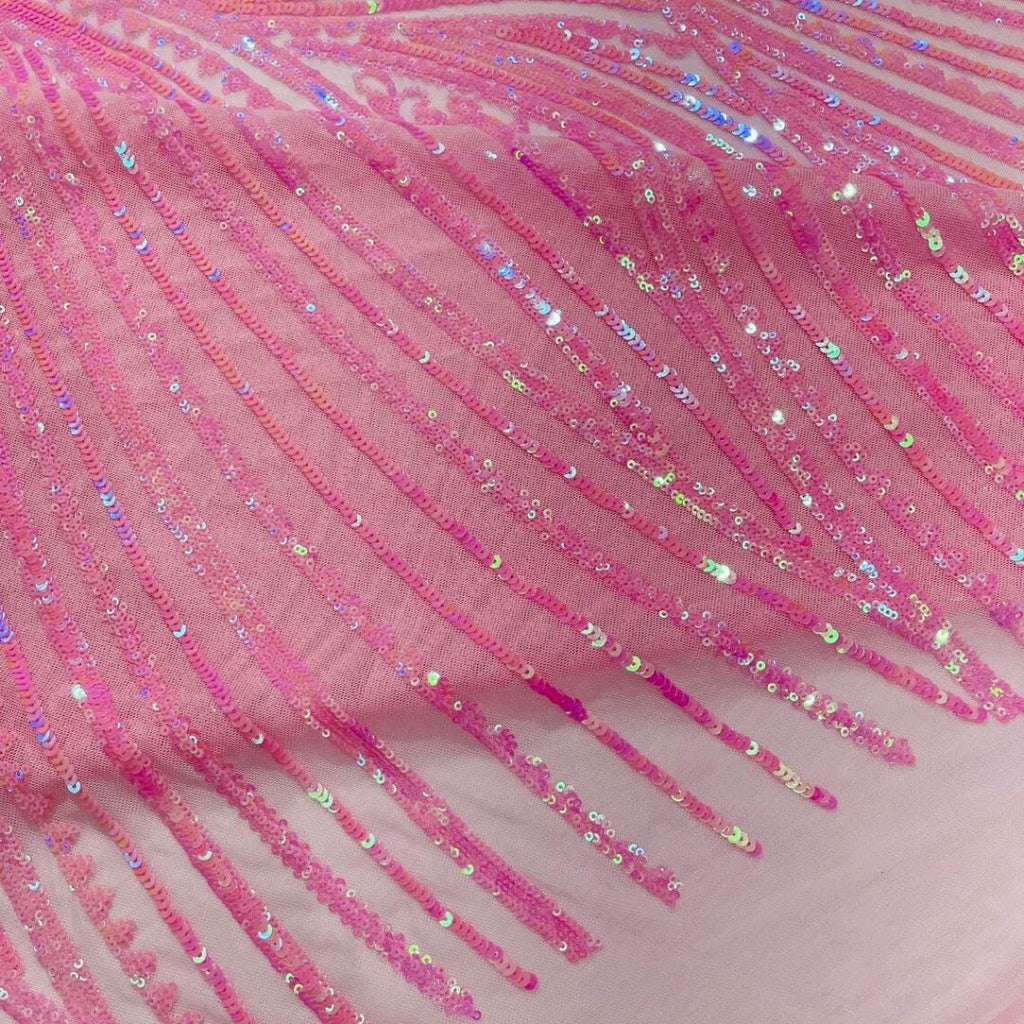 Luxury Shiny Sequin 4-Way Stretch Mesh Fabric – Prom & Evening Dress Material By The Yard. Candy Pink