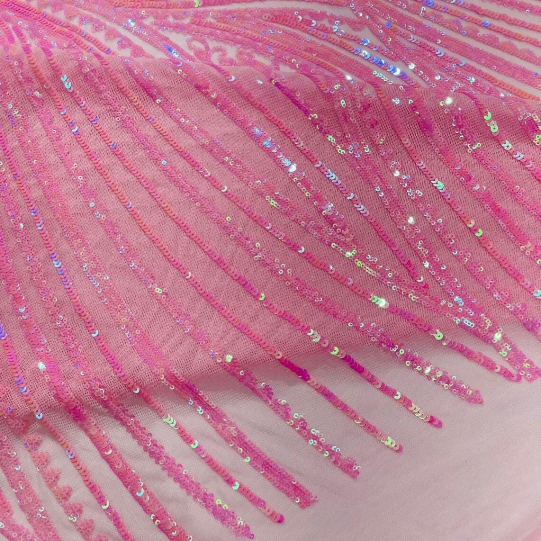 Luxury Shiny Sequin 4-Way Stretch Mesh Fabric – Prom & Evening Dress Material By The Yard. Candy Pink