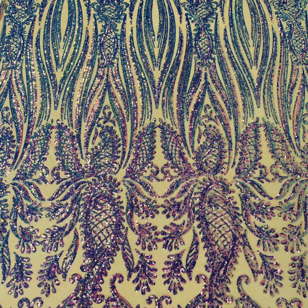 LAVENDER - Luxury Iridescent Shiny Sequin 4-Way Stretch Mesh Fabric – Prom & Evening Dress Material By The Yard.