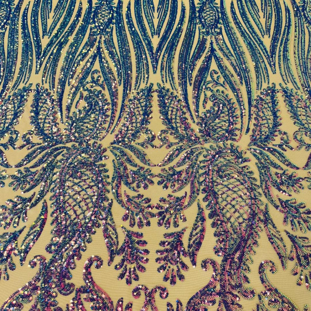 LAVENDER - Luxury Iridescent Shiny Sequin 4-Way Stretch Mesh Fabric – Prom & Evening Dress Material By The Yard.