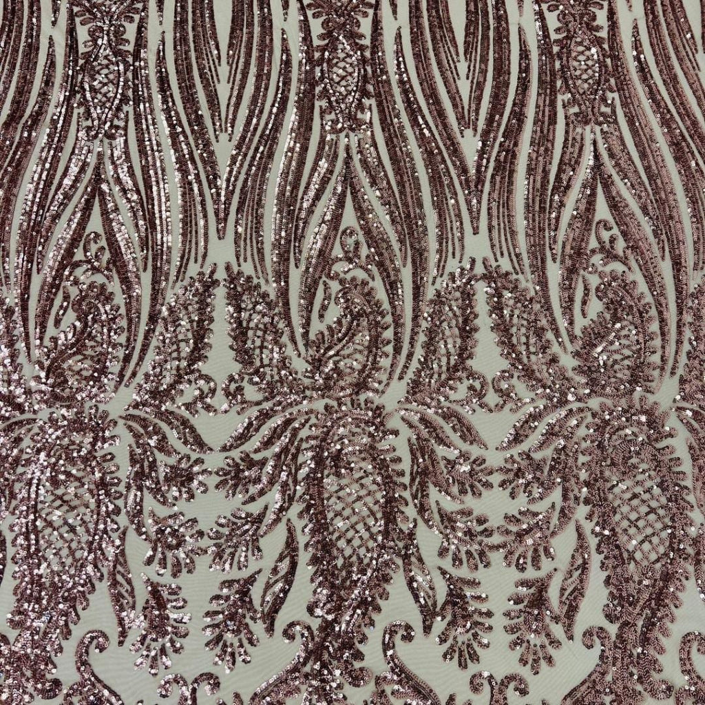 DUSTY ROSE - Luxury Shiny Sequin 4-Way Stretch Mesh Fabric – Prom & Evening Dress Material By The Yard.