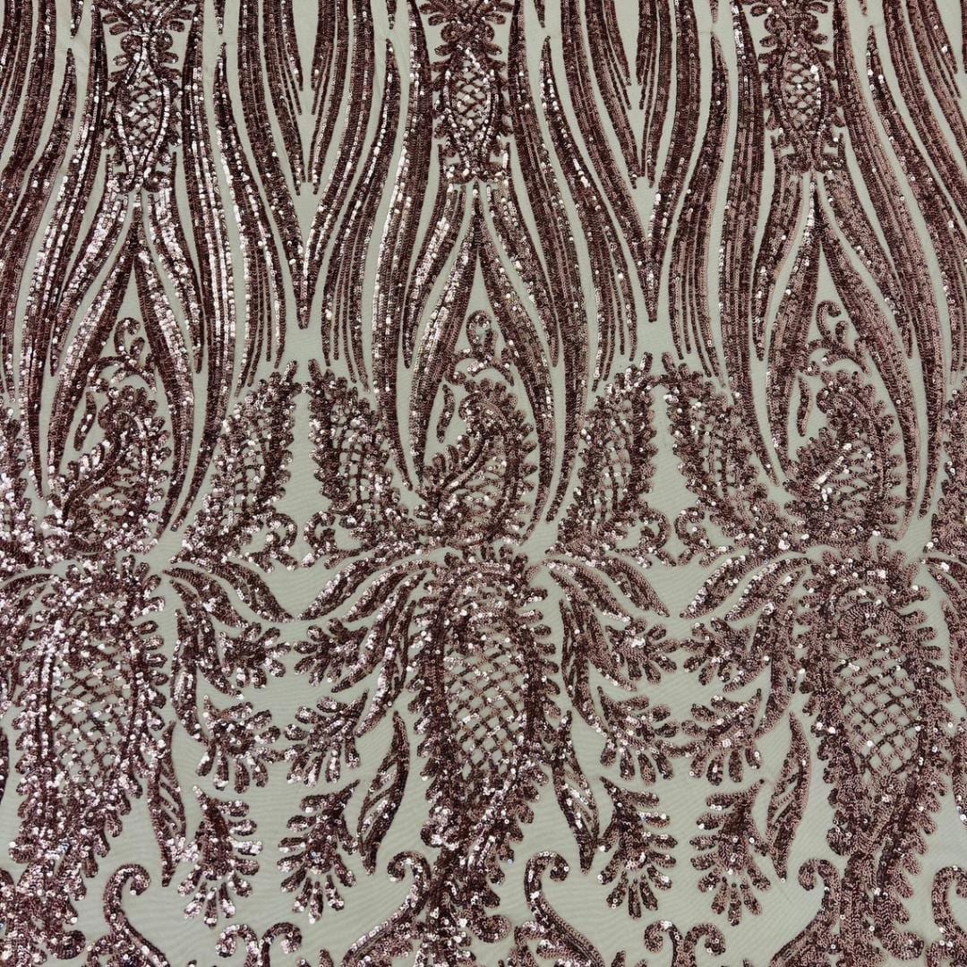DUSTY ROSE - Luxury Shiny Sequin 4-Way Stretch Mesh Fabric – Prom & Evening Dress Material By The Yard.