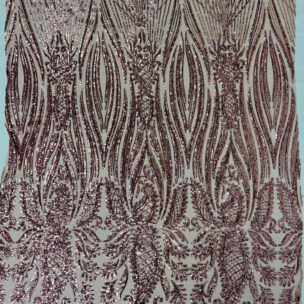 DUSTY ROSE - Luxury Shiny Sequin 4-Way Stretch Mesh Fabric – Prom & Evening Dress Material By The Yard.
