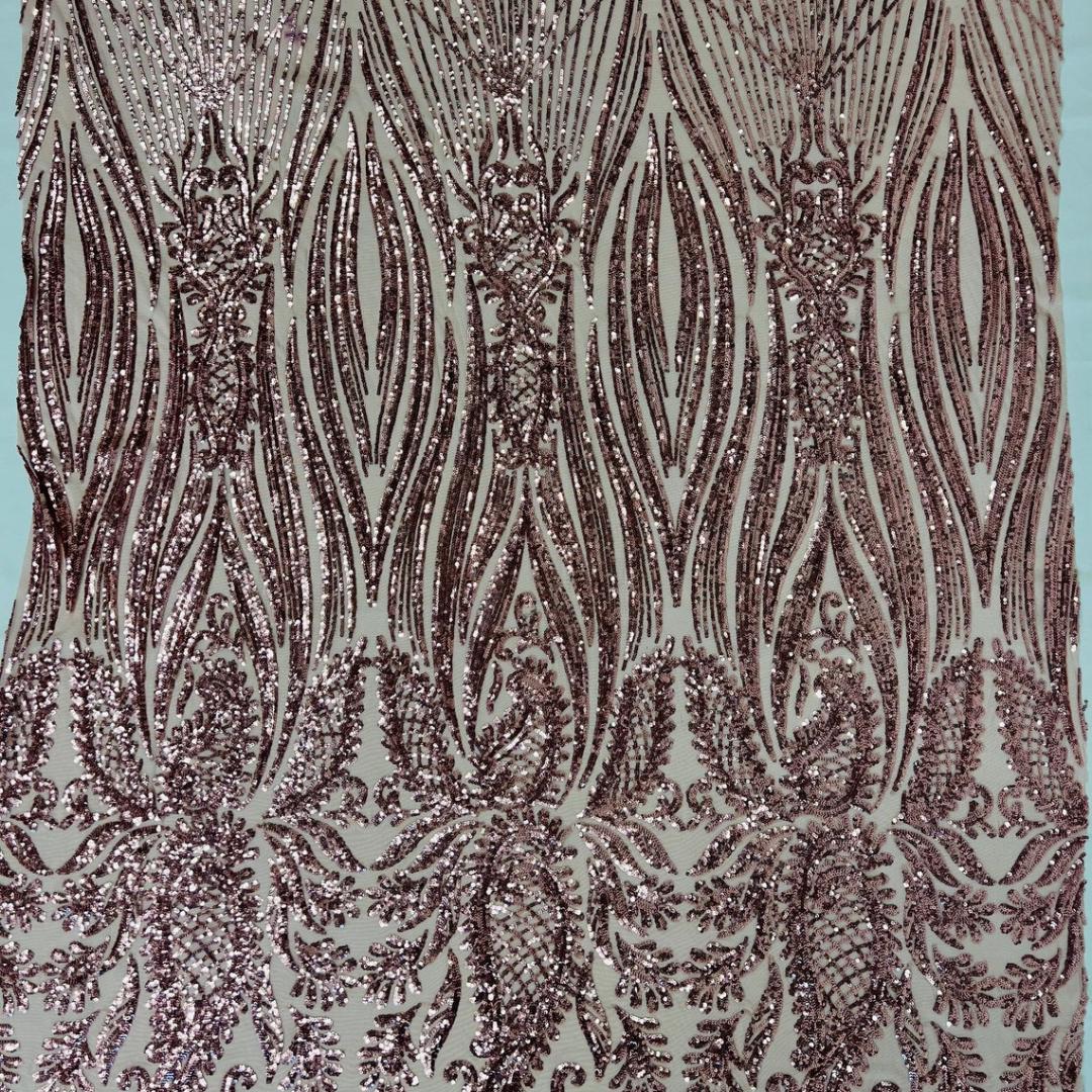 DUSTY ROSE - Luxury Shiny Sequin 4-Way Stretch Mesh Fabric – Prom & Evening Dress Material By The Yard.