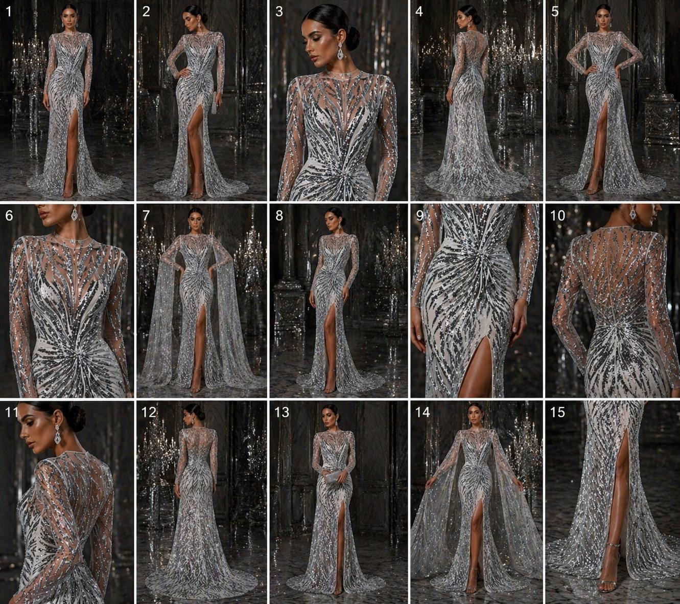 Feather Design Luxury Shiny Sequin - SILVER - 4 Way Stretch Mesh Fabric – Prom & Evening Dress Material By The Yard.