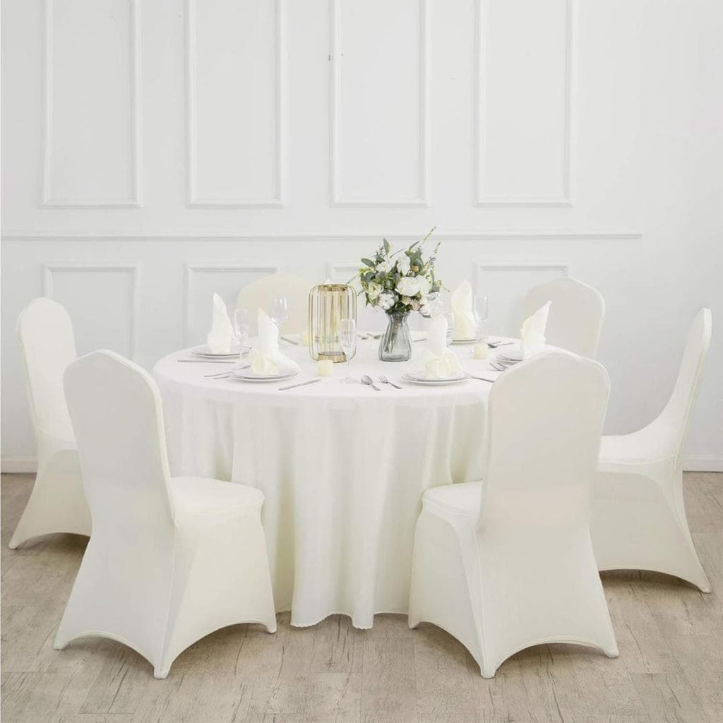 IVORY - 108" Round Polyester Poplin WashableTablecloth, Stain Wrinkle Resistant Table Cover - Fabric Table Cloth Dinning, Kitchen, Party