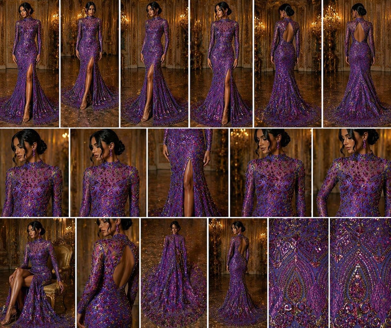Geometric Design Luxury Iridescent Shiny Sequin - PURPLE - 4 Way Stretch Mesh Fabric – Prom & Evening Dress Material By The Yard.