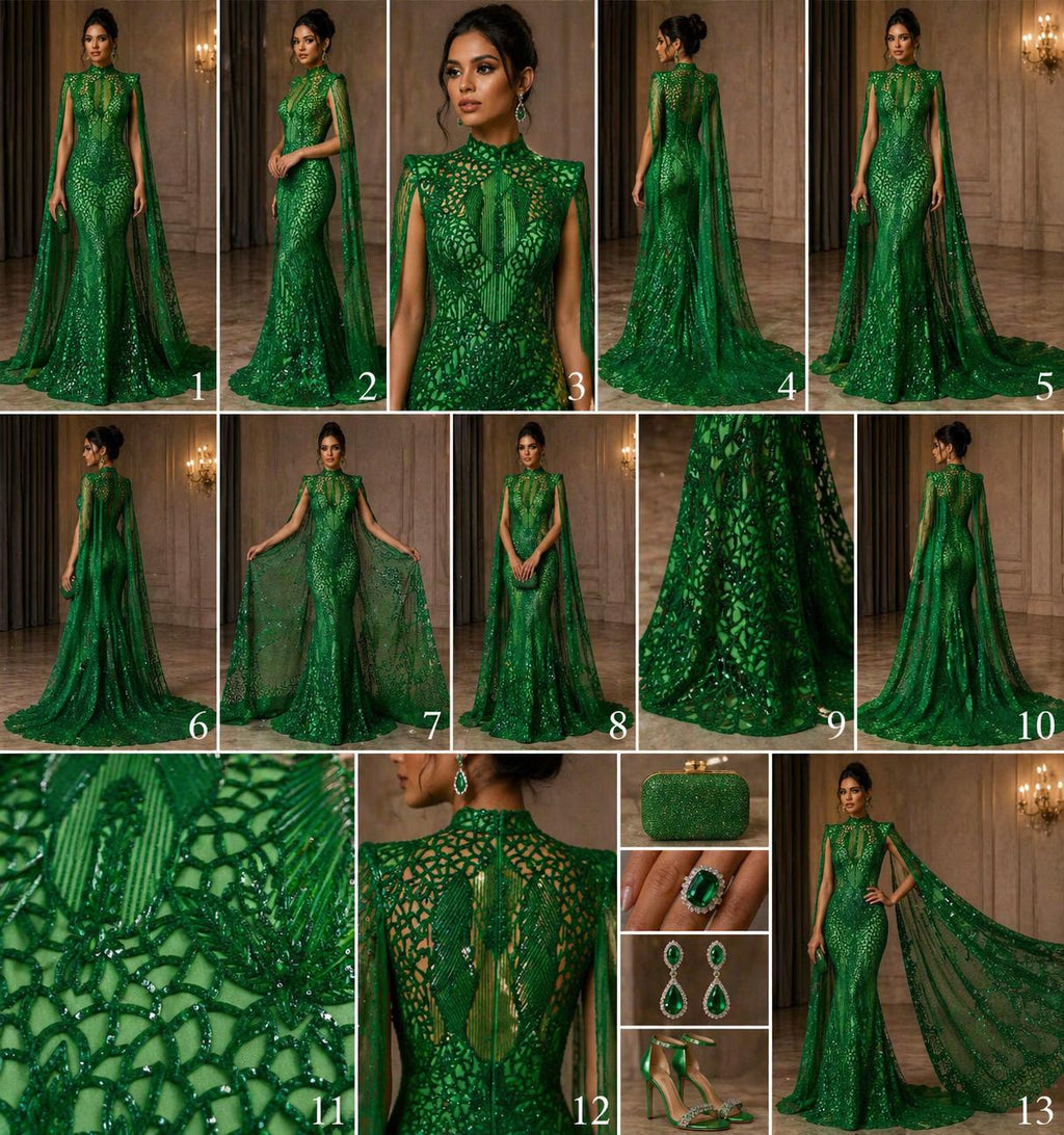 Glossy Design Luxury Shiny Sequin - GREEN - 4 Way Stretch Mesh Fabric – Prom & Evening Dress Material By The Yard.