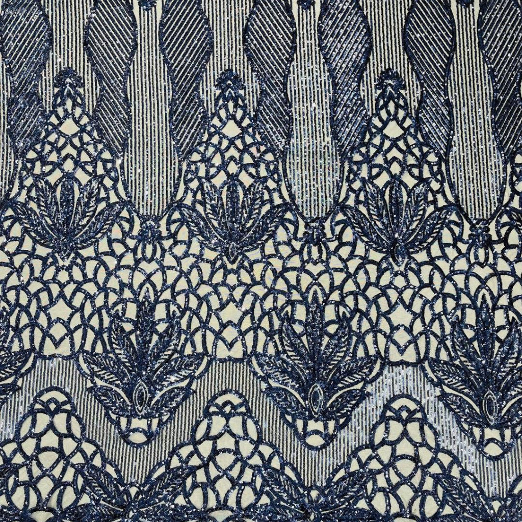 Glossy Design Luxury Shiny Sequin - NAVY - 4 Way Stretch Mesh Fabric – Prom & Evening Dress Material By The Yard.