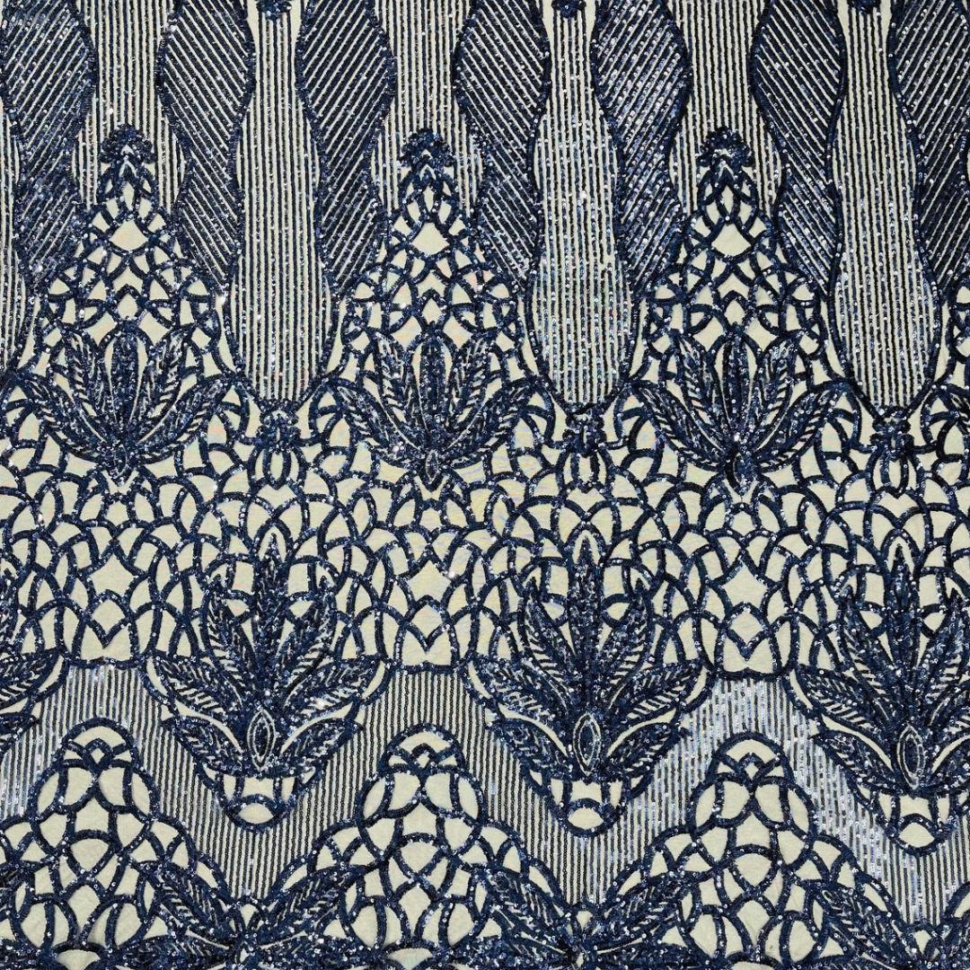 Glossy Design Luxury Shiny Sequin - NAVY - 4 Way Stretch Mesh Fabric – Prom & Evening Dress Material By The Yard.