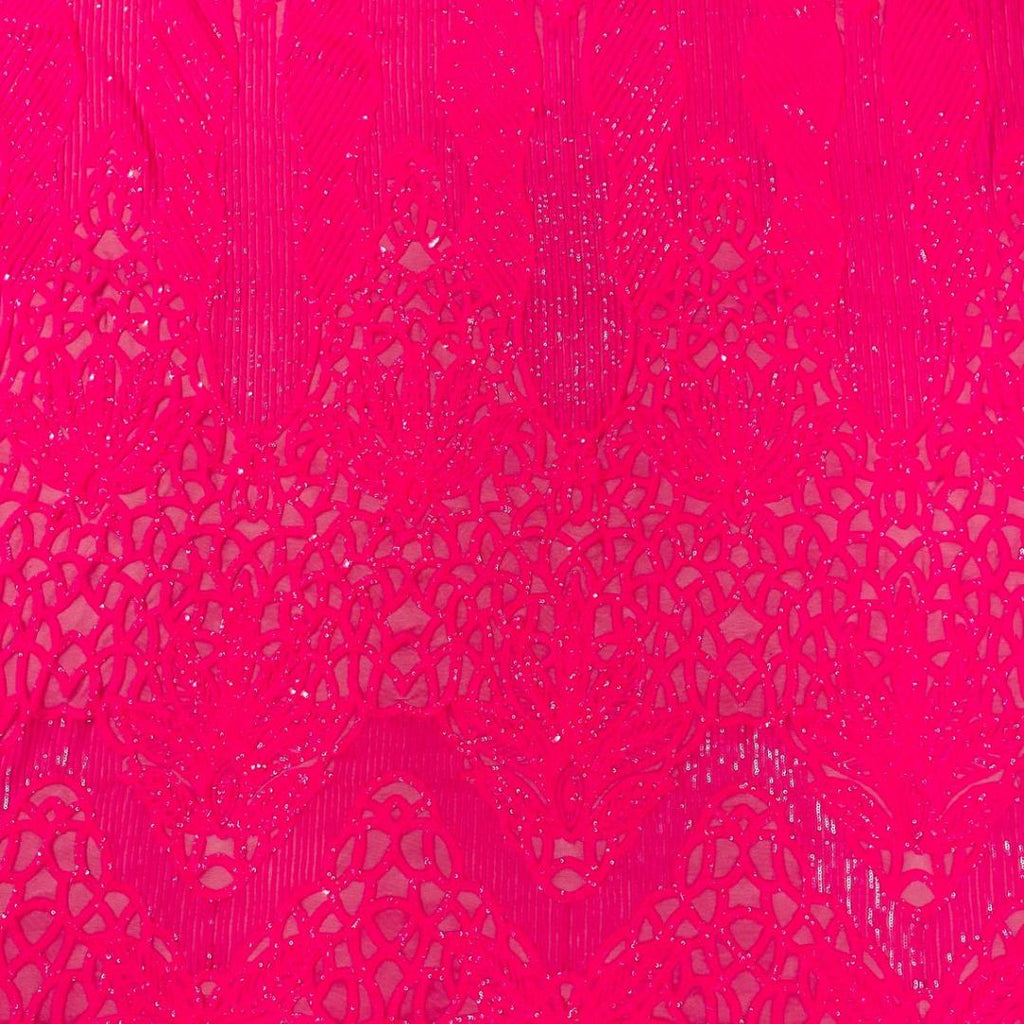 Glossy Design Luxury Shiny Sequin - HOT PINK - 4 Way Stretch Mesh Fabric – Prom & Evening Dress Material By The Yard.