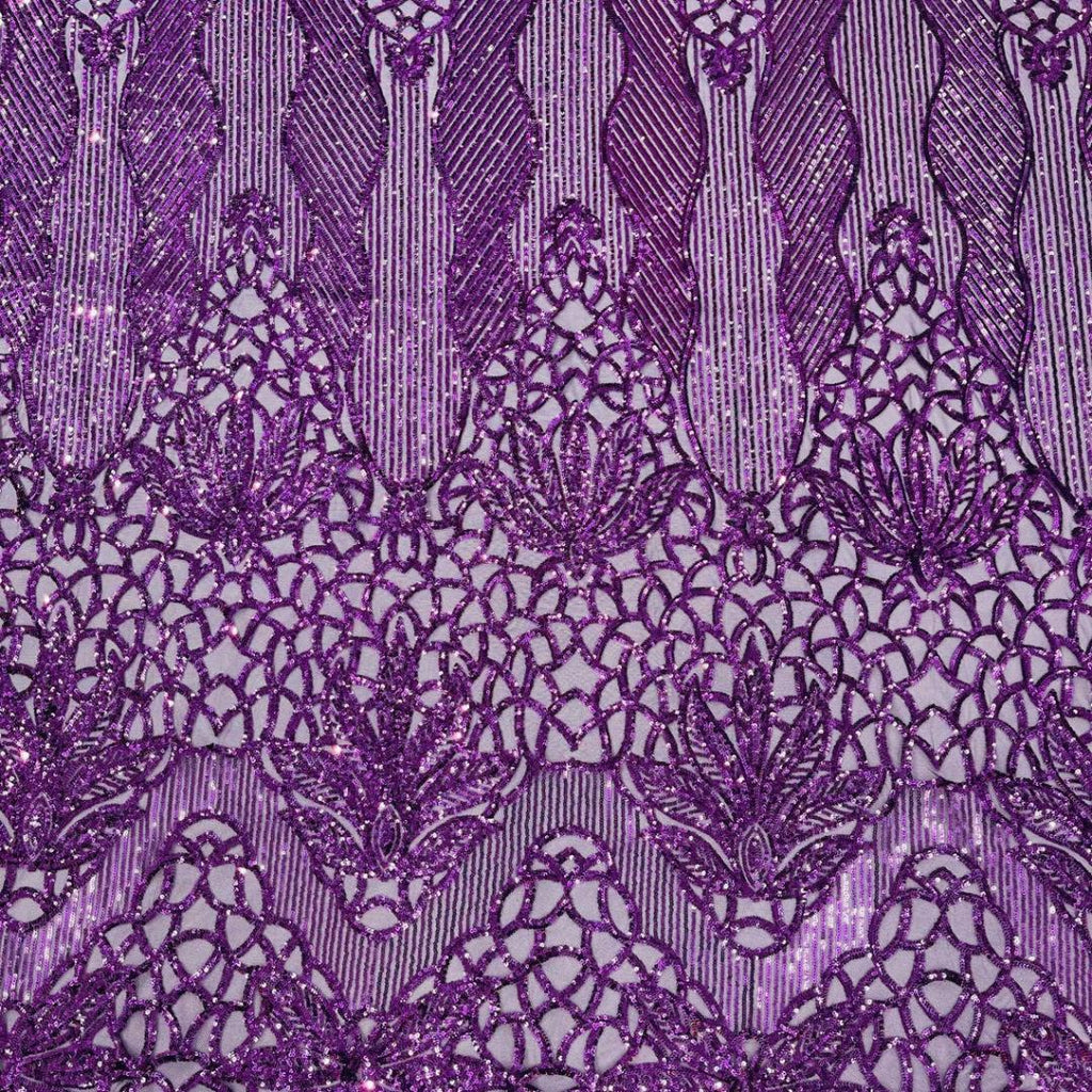 Glossy Design Luxury Shiny Sequin - PURPLE - 4 Way Stretch Mesh Fabric – Prom & Evening Dress Material By The Yard.