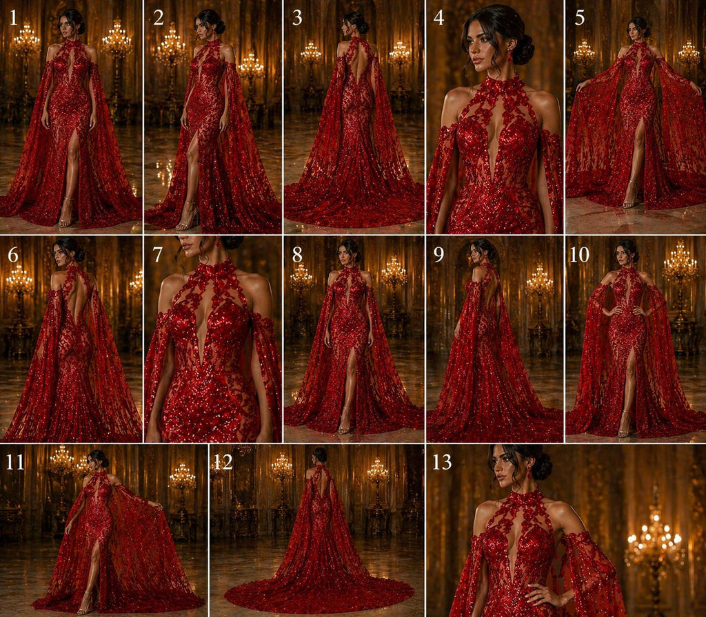 Glossy Design Luxury Shiny Sequin - RED - 4 Way Stretch Mesh Fabric – Prom & Evening Dress Material By The Yard.